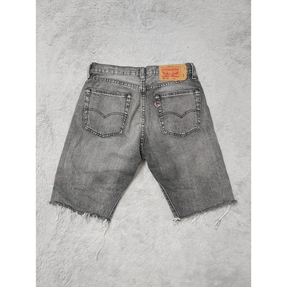 Levis Jean Shorts 501 93 Mens 31 Frayed Denim Button Fly Faded Black Grunge